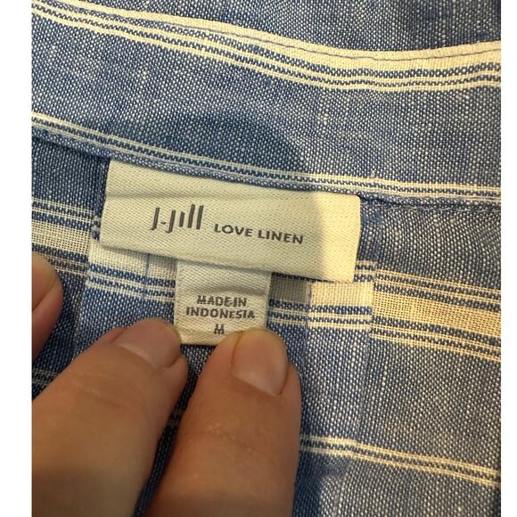 J. Jill Love Linen Oversized Blue & White Striped Shirt - Sz Medium Costal Vibes - Picture 7 of 11